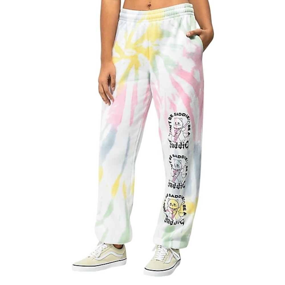Zumiez NGOrder Saddie Baddie Multicolor Tie Dye Sweatpants, Size 6, Anime, Y2K